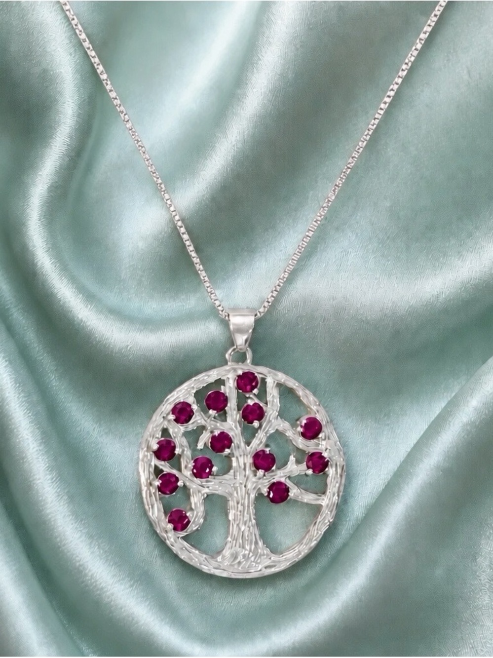Genuine Rhodolite Garnet ‘Tree of Life’ 925 Sterling Silver Pendant. Brand new!
